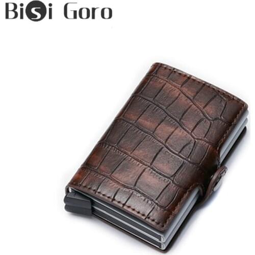 BISI GORO Anti-theft Rfid Blocking Security Credit Card Holder Metal Aluminum Double Box Wallet Leather Cardholder ID Card Case