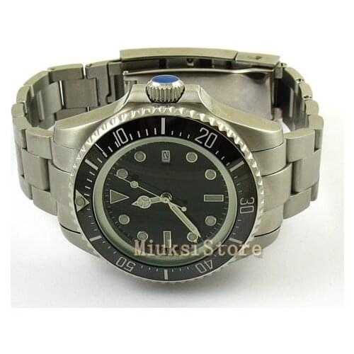 44mm mens watch 316L stainless steel case Style blakc Ceramic Bezel black dial Automatic watch