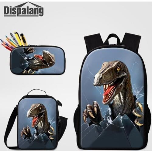 Dispalang 3 Pcs Set School Bags For Girls Boys Cool Dinosaur Animal Children Backpack Kids Bookbag Primary School Lunch Bag
