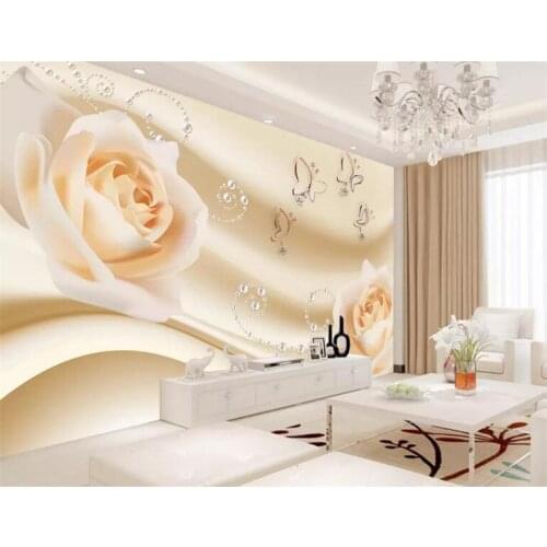 Photo wallpaper flower silver cloth 3D stereoscopic bedroom living room TV background wall butterfly large mural wallpaper