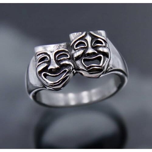 Hot Hip-hop Creative Laugh Crying Face Ring Gothic Punk Silver Color Finger Rings for Men Women Fashion Jewelry Wholesale