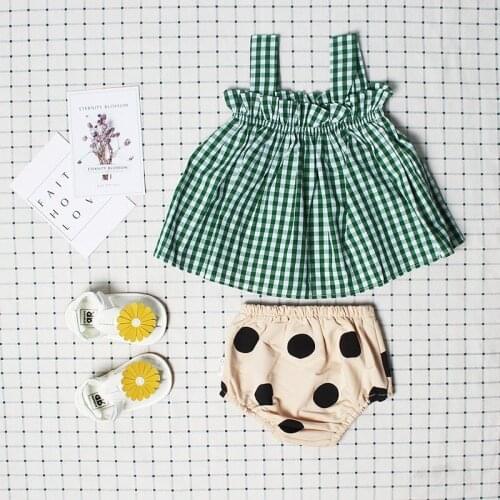 Newest Summer Newborn Baby Girl Clothes Set Cotton Sleeveless Plaid Tank Top + Big PP Shorts Girls 2 pcs Set 0-18M Baby Set Girl