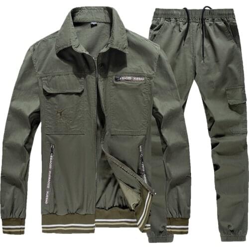 Mens Military Set Summer Thin Outdoor Workwear Suit Mens Wear-resistant Dirt-resistant Long-Sleeved Multi-Pockets Jacket + Pant