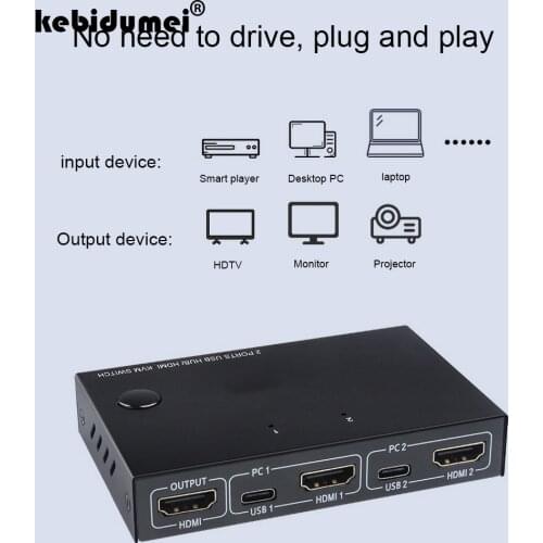 Kebidumei 4K USB Switch KVM Switcher Splitter Box 2 Port HDMI KVM Switch For Sharing Printer Keyboard Mouse KVM Switch HDMI