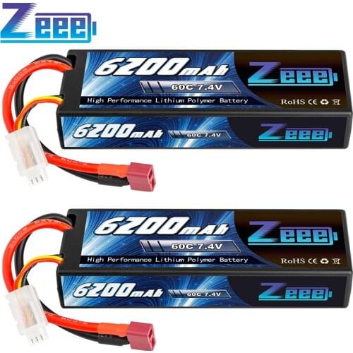 2units Zeee 7.4V 60C 6200mAh Lipo Battery with Deans Plug 2S Hardcase RC Lipo Battery for RC Car Truck Vehicles Truggy Boat