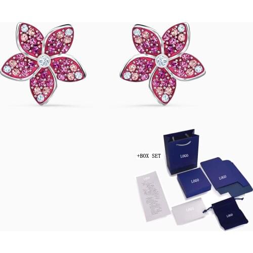 Fashion Jewelry SWA New TROPICAL FLOWER Pierced Earrings Flower-Shaped Colorful Zircon Platinum Earrings WomenS Luxury Jewelry