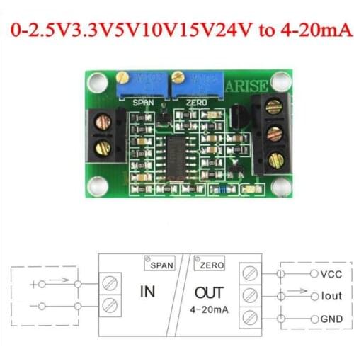 Current to voltage module 0/4-20mA to 0-2.5V3.3V5V10V15V24V voltage transmitter