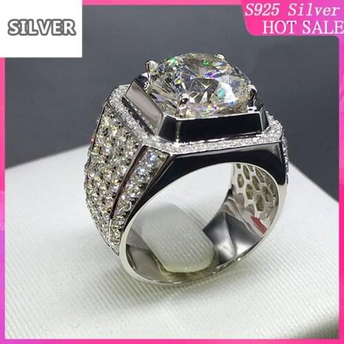 925 sterling silver Full Diamond Brilliant Large version Honeycomb Low Big Boys Platinum Zircon Wide Mens Diamond Male rings