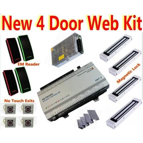4 Door full kit with 4 door ip based access controller panel board+4 pcs of rfid card reader+4 magnetic door+ id card keytag