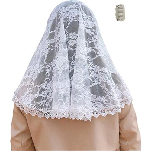 ISHSY Women Mantillas Lace Veils for Church Headcovering HeadWrap Catholic Latin Mass Chapel Veil Mantilla Negra de Novia 2019