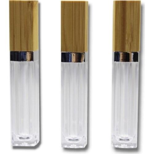 6ml Empty Square Lip Gloss Tube Bamboo Wooden Cap Clear Bottle Lip Balm Container Cosmetic Packing Container 10pcs 25pcs