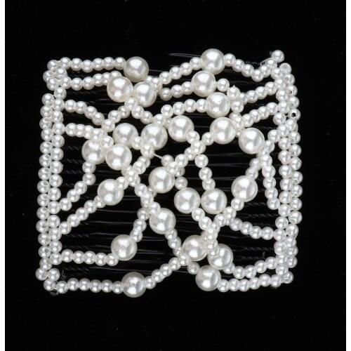 2Pcs Women Girls Fashion Double Slide Hair Comb Magic Bead Stretchy Hair Combs Clips Hair Style Accessories Black+White