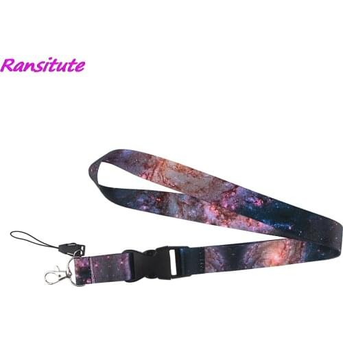 Ransitute R1588 Universe Starry Sky Painting Art Key Chain Buckle Lanyard Neck Strap For Phone Keys ID Card Creative Lanyards