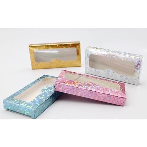Eyelash Box Packaging Eyelashes Package Color Glitter Paper Holographic/Pink/Black Wholesale Mink Lashes Box Bulk