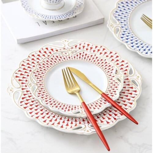 8", 11inches Luxury Ceramic Western Plate Tray Steak Plate Dessert Dish Cake Salad PlateTableware Coffee Continental Set