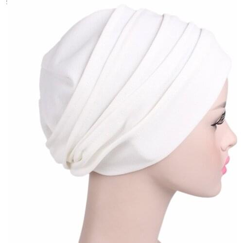 2021 New Elastic Fashion Turban Hat Solid Color Women Warm Winter Headscarf Bonnet Inner Hijabs Cap Muslim Hijab Femme Wrap Head
