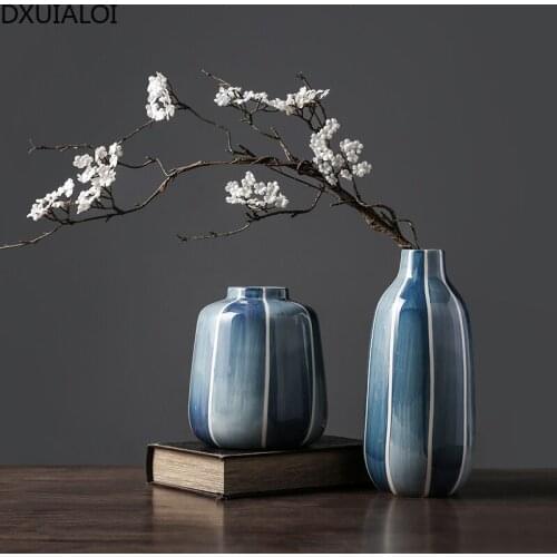 DXUIALOI Modern simplicity blue vase ceramic crafts home living room entrance wine cabinet dining table flower arrangement vase