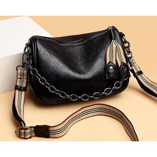 Genuine Leather Crossbody Bags Women Famous Brand Female Shoulder Bag Fashion Wide Shoulder Strap Soft Small Women Bag Bolsa sac