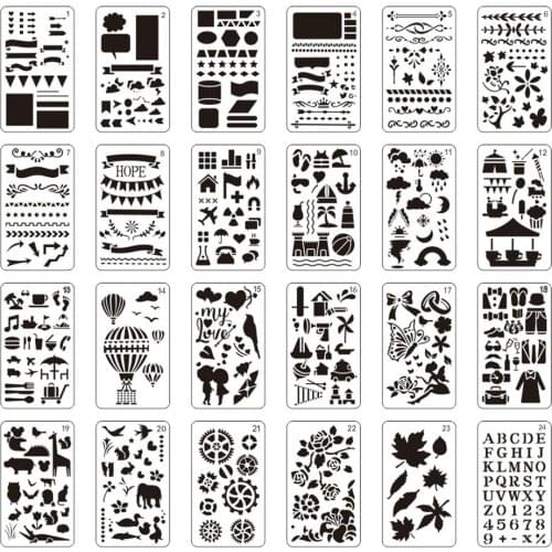 24PCs Letter And Number Stencils DIY Drawing Templates Journal Stencils With A Storage Bag For Notebook, Diary, Scrapbook