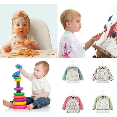 Waterproof Baby Kids Apron Toddler Cartoon Long Sleeve Art Feeding Bib Burp Cloths Accessories