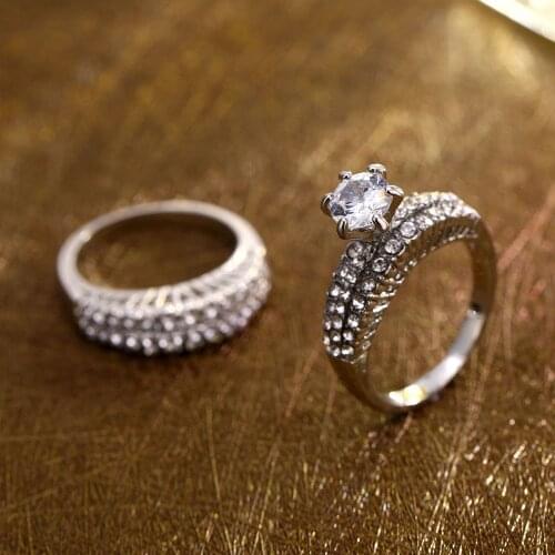 UMKA 2019 Statement Jewelry Crystal Ring Set European And American Inlaid Rhinestone Fashion Pair Ring Female Party Gift