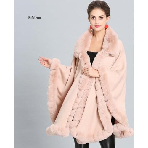 Women Winter Shawl Faux Cashmere Warm Thick Coat Plus Size Poncho Faux Fox Fur Cape Big Pendulum Dovetail Cardigan