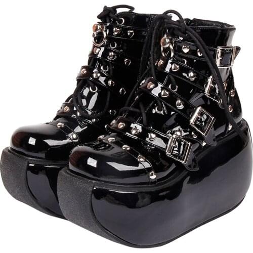 Angelic imprint Women motorcycle punk boots lady short ankle Boots woman high trifle big heels pumps shoes rivets 208 33-47 PL