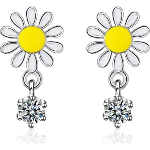 WYJZY Daisy shape ladies earrings inlaid zircon ladies exquisite matching jewelry simple temperament earrings