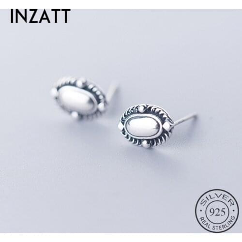 INZATT Real 925 Sterling Silver Geometric Oval Vintage Stud Earrings For Fashion Women Fine Jewelry Trendy 2019 Accessories