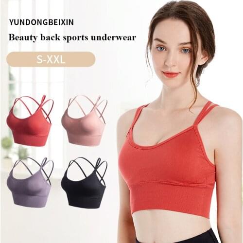 Plus Size Underwear Cross Beautiful Back Yoga Sports Bra WomenS Seamless Shockproof Fitness Vest Bra