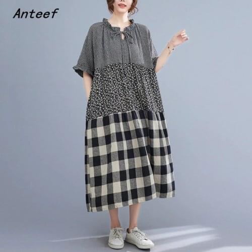 Short sleeve cotton vintage stripe floral dresses for woman casual loose long woman summer dress elegant clothes 2021