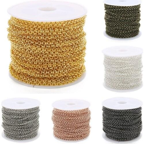 10 Yard 2/3mm Metal Iron Rolo O Link Chains Bulk Chain Gold Silver Color for Diy Bracelet Necklaces Making Findings Wholesale