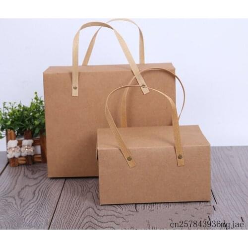 100pcs Kraft Paper Gift Boxes Paper Favor Package Cupcake Bag Packing Cake Boxes with Handle Kraft Nuts Box