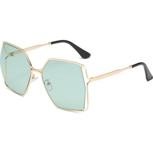 2021 Gradient Oversized Square Sunglasses Women New Luxury Brand Hollow Lens Vintage Alloy Sun Glasses Female Green Shades UV400