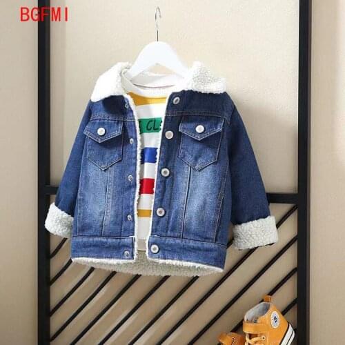 2020 Jacket for Girls Boys Autumn Winter Plus Cashmere Thicken Jeans Coat Teenager Clothes Warm Fashion Baby Denim Jackets 2-11T