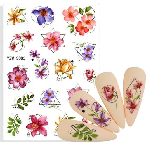 2021 NEW Design Flower Geometric Lines Nail Water Decals Spring Simple Theme Floral Leaves Watermark Sticker Nail Art Decoration