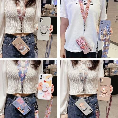 3D cute cartoon Bear Holder Stand lanyard Soft phone case for Vivo Y19 Y20 Y66 Y67 Y71 Y81 Y83 Y85 Y97 Y9S V7 Plus V9 V15 V17