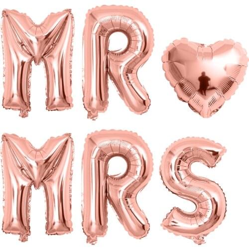 6pcs 16inch rose gold letter balloons MR MRS heart foil balloon Wedding anniversary Valentines day party decoration supplies