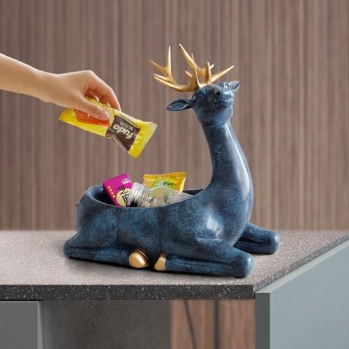 Home Decoration Accessories Modern for Home Desktop Key Phone Storage Box for Living Room Ornaments Resin Deer Figurines Gifts