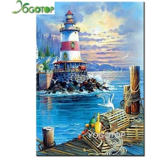 YOGOTOP Diamond Painting Square/Round Stones lighthouse scenic Drill Mosaic Pictures With Rhinestones Hobby And Handicraft YY645