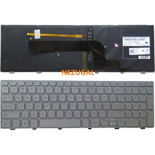 US Laptop Keyboard English for Dell Inspiron 15 7537 7000 P36F Keyboard with backlight silver 15-7000 Series