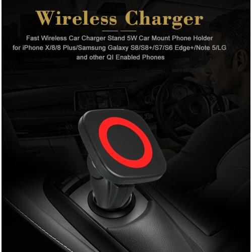 Fast Wireless Vehicle Charger Stand Car Mount Phone Holder for iPhone X/8/8 Plus/Samsung Galaxy S8 LG and other QI Enabled
