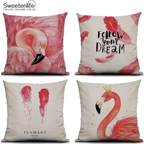 Sweetenlife Decorative Pillows Geometric Throw Pillow Covers Pink Flamingo Cushions Home Decor 45x45cm Sofa Cushion Pillowcases