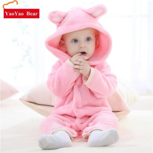 Autumn Winter Baby Rompers Bear Style Baby Coral Fleece Hoodies Jumpsuit Baby Girls Boys Romper Newborn Toddler Clothing Onepiec