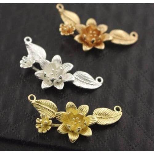 Filigree Flower Leaf Branch Pendant Charms Connectors Metal High Quality Gold Color DIY Stuffs Jewelry Accessories