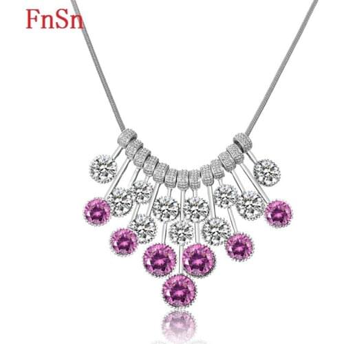 FnSn New Hot Chokers Statement Necklace Jewelry for Women Silver Chain Rhinestones Gift High Quality Turkish jewelry Parure N142