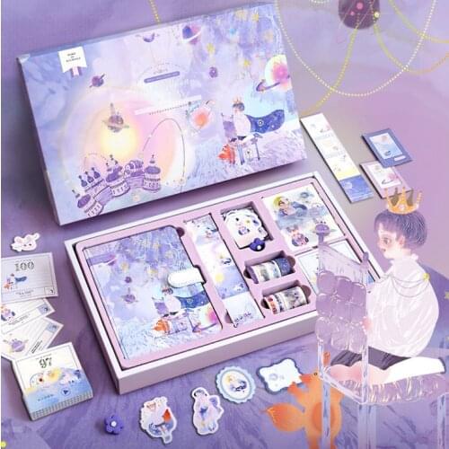 Kawaii Fairy Tale Diary Notebook Set Cute Journal Planner Book Set Pink Girls Hand Account Book Gift Box Package Washi Tape