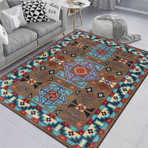 European-Style Geometric Rug American-Style Coffee Pot Dark Brown Blue Carpet Living Room Bedroom Bed Blanket Kitchen Floor Mat