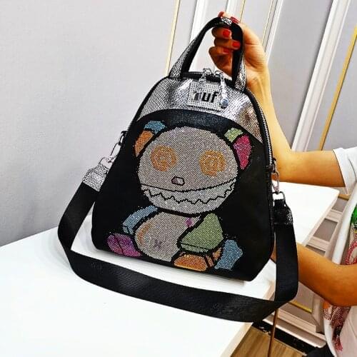 Brand Smily Bear Mochila Femenina Rhinestone Leather Womens Backpack 2021 Shoulder Bag De Luxe Femme Sac A Dos Femme