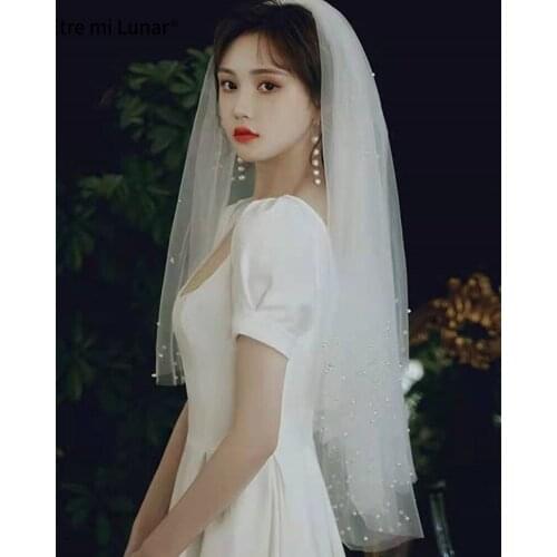 2021 Lace White Simple fluffy soft yarn with bow Tail Wedding Veil Wedding Accessories l4258